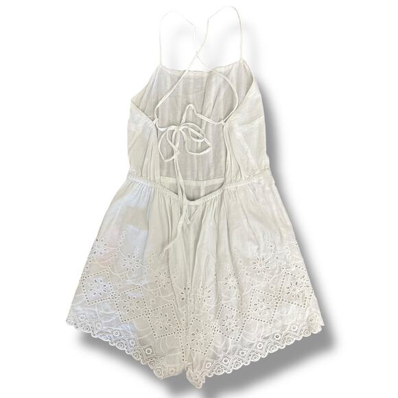 MINKPINK White Eyelet Embroidered Romper XS Boho Romantic Lace Scallop Hem - Picture 6 of 14